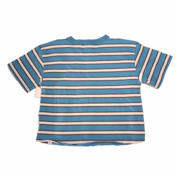 Treasure & Bond Blue Striped Short Sleeve Crop Top Womens - Picture 2 of 4